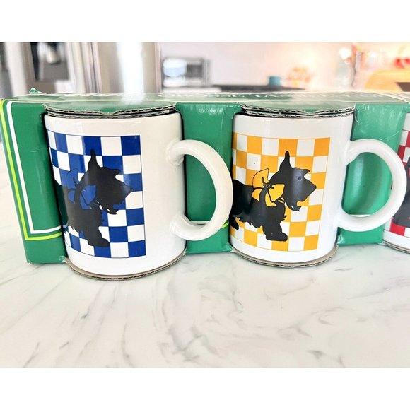 VINTAGE NEW Scottie Dog Mugs Set of 4 Scottish Terrier Coffee Tea Cups 1985 80s - Picture 3 of 8